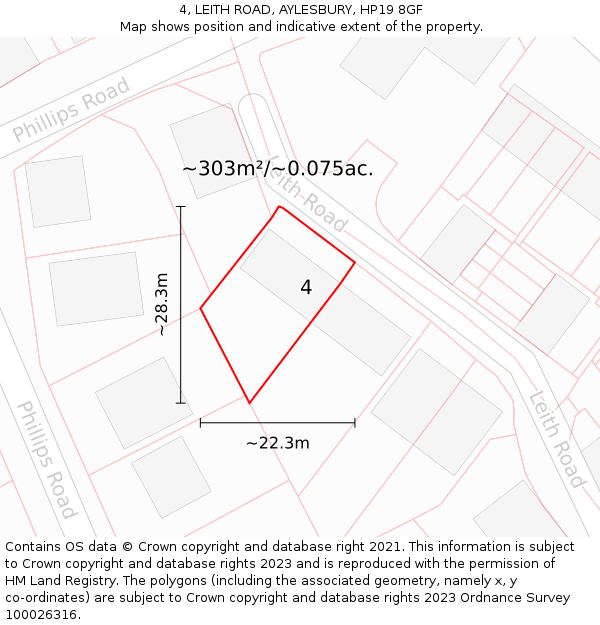 4, LEITH ROAD, AYLESBURY, HP19 8GF: Plot and title map