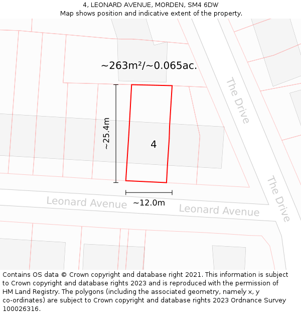 4, LEONARD AVENUE, MORDEN, SM4 6DW: Plot and title map