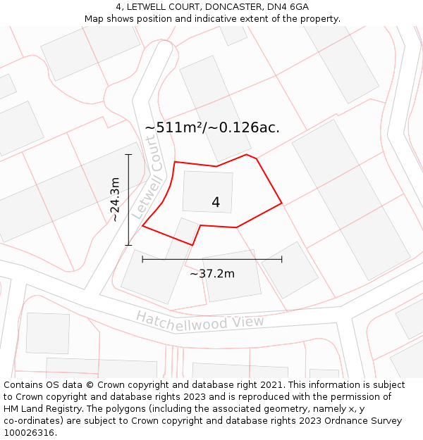 4, LETWELL COURT, DONCASTER, DN4 6GA: Plot and title map