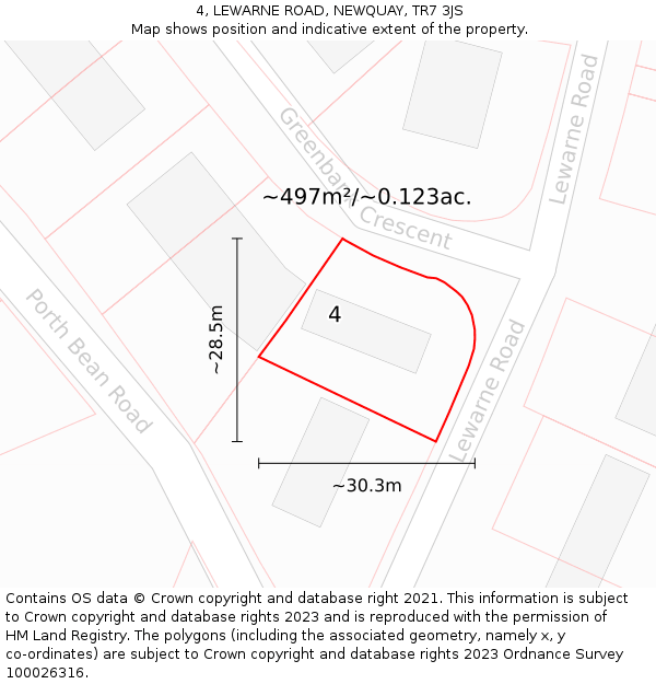 4, LEWARNE ROAD, NEWQUAY, TR7 3JS: Plot and title map