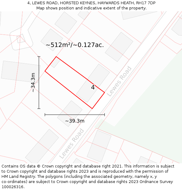 4, LEWES ROAD, HORSTED KEYNES, HAYWARDS HEATH, RH17 7DP: Plot and title map