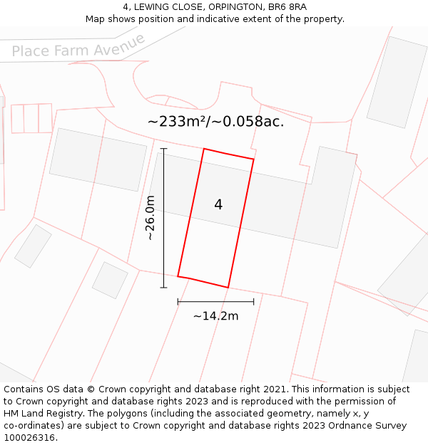 4, LEWING CLOSE, ORPINGTON, BR6 8RA: Plot and title map