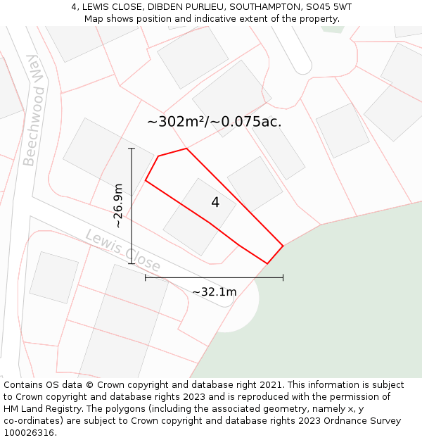 4, LEWIS CLOSE, DIBDEN PURLIEU, SOUTHAMPTON, SO45 5WT: Plot and title map