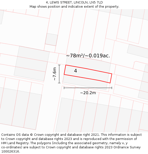 4, LEWIS STREET, LINCOLN, LN5 7LD: Plot and title map