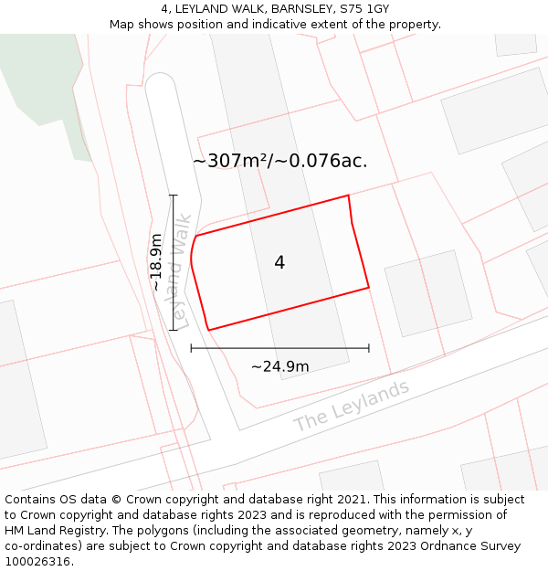 4, LEYLAND WALK, BARNSLEY, S75 1GY: Plot and title map