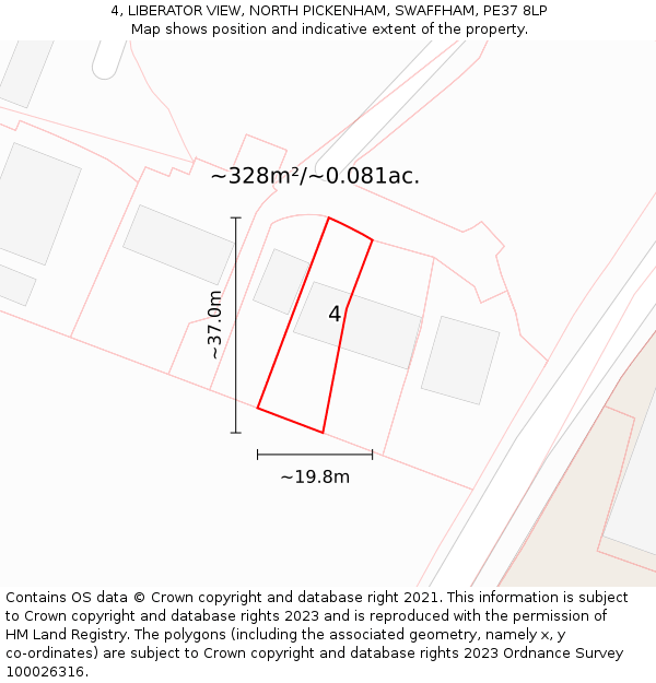 4, LIBERATOR VIEW, NORTH PICKENHAM, SWAFFHAM, PE37 8LP: Plot and title map