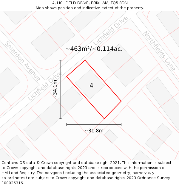 4, LICHFIELD DRIVE, BRIXHAM, TQ5 8DN: Plot and title map