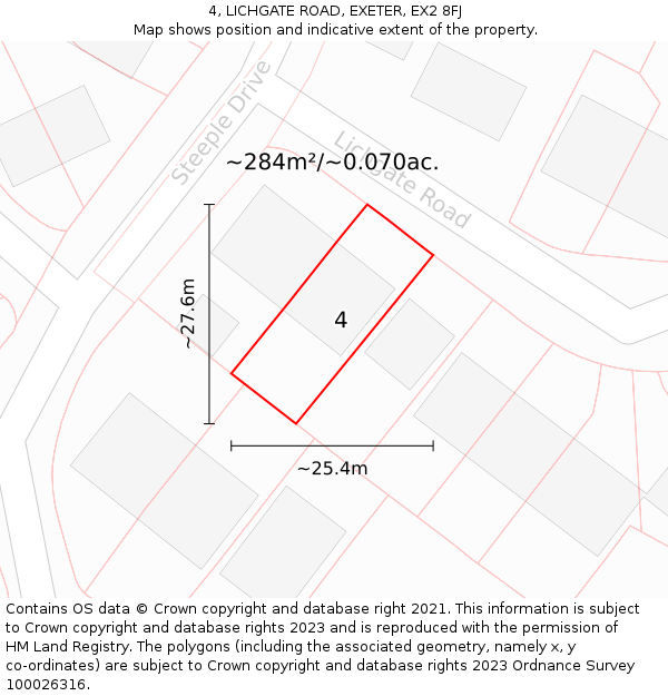 4, LICHGATE ROAD, EXETER, EX2 8FJ: Plot and title map
