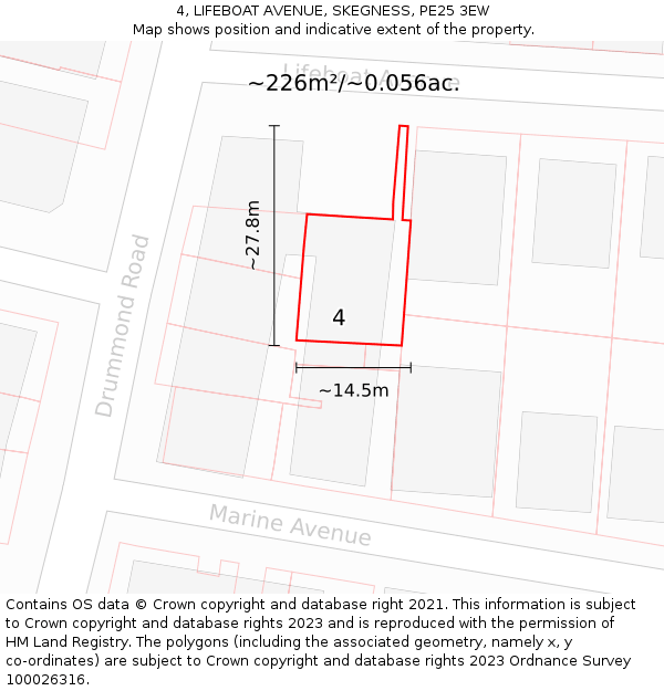 4, LIFEBOAT AVENUE, SKEGNESS, PE25 3EW: Plot and title map