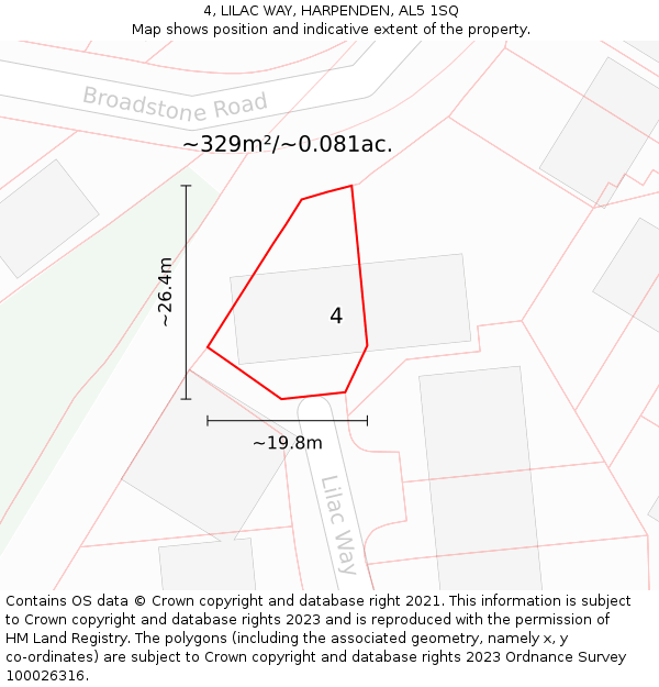 4, LILAC WAY, HARPENDEN, AL5 1SQ: Plot and title map