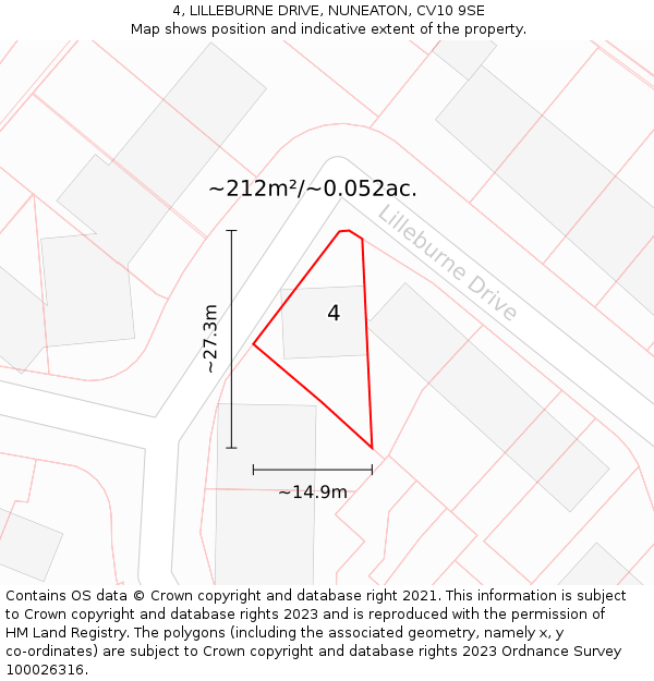 4, LILLEBURNE DRIVE, NUNEATON, CV10 9SE: Plot and title map