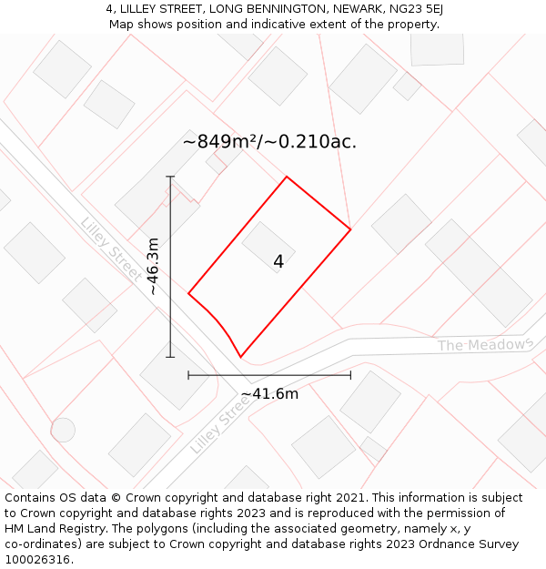 4, LILLEY STREET, LONG BENNINGTON, NEWARK, NG23 5EJ: Plot and title map