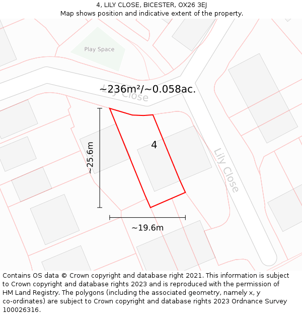 4, LILY CLOSE, BICESTER, OX26 3EJ: Plot and title map