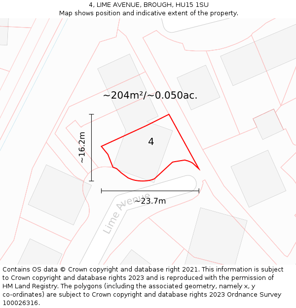 4, LIME AVENUE, BROUGH, HU15 1SU: Plot and title map