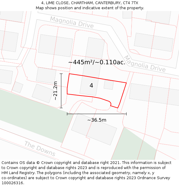 4, LIME CLOSE, CHARTHAM, CANTERBURY, CT4 7TX: Plot and title map