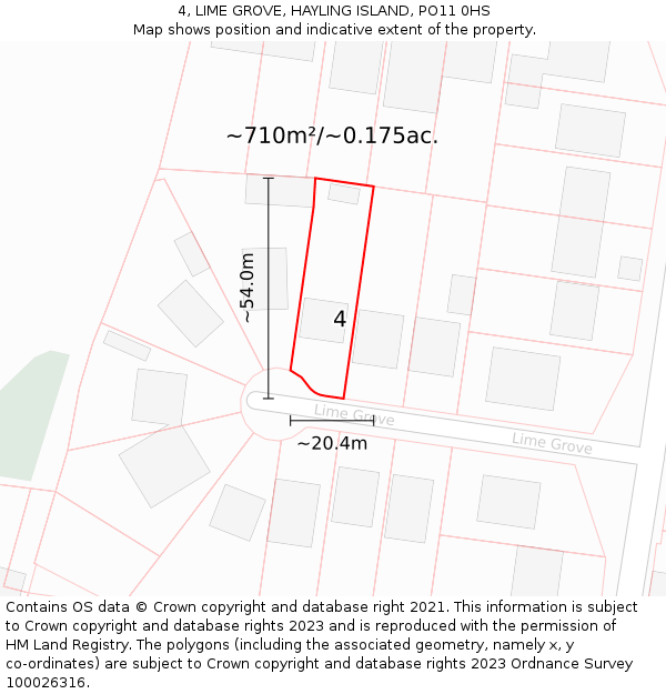 4, LIME GROVE, HAYLING ISLAND, PO11 0HS: Plot and title map