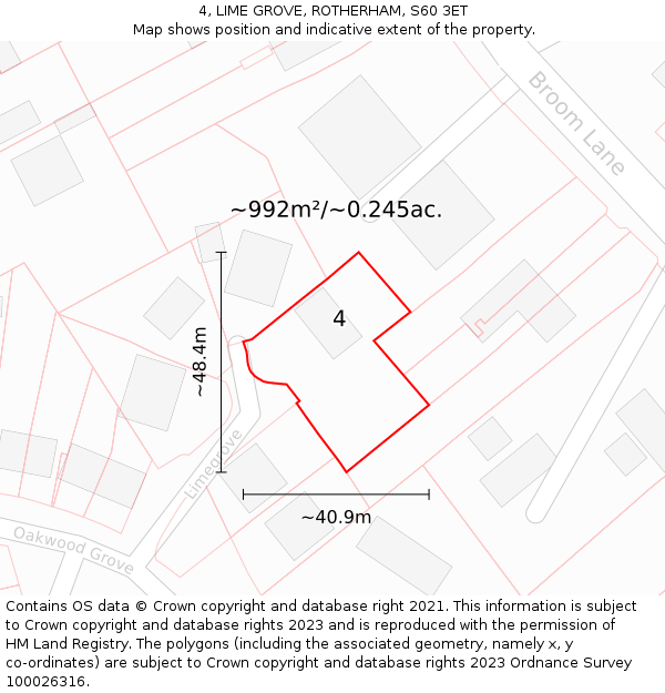 4, LIME GROVE, ROTHERHAM, S60 3ET: Plot and title map