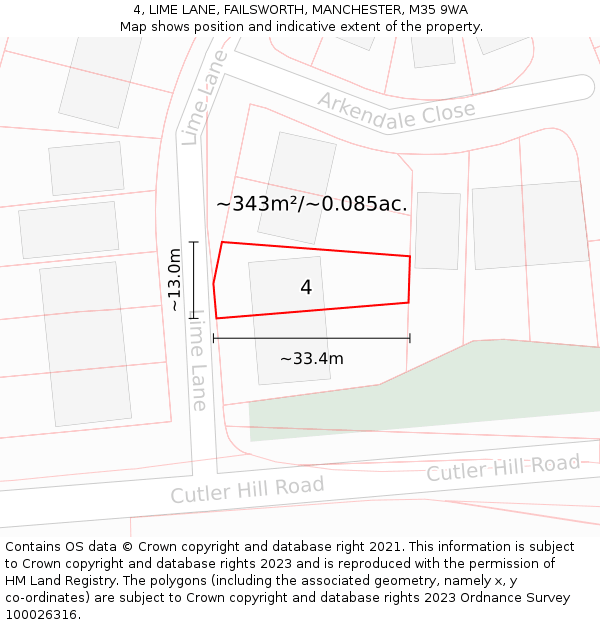 4, LIME LANE, FAILSWORTH, MANCHESTER, M35 9WA: Plot and title map