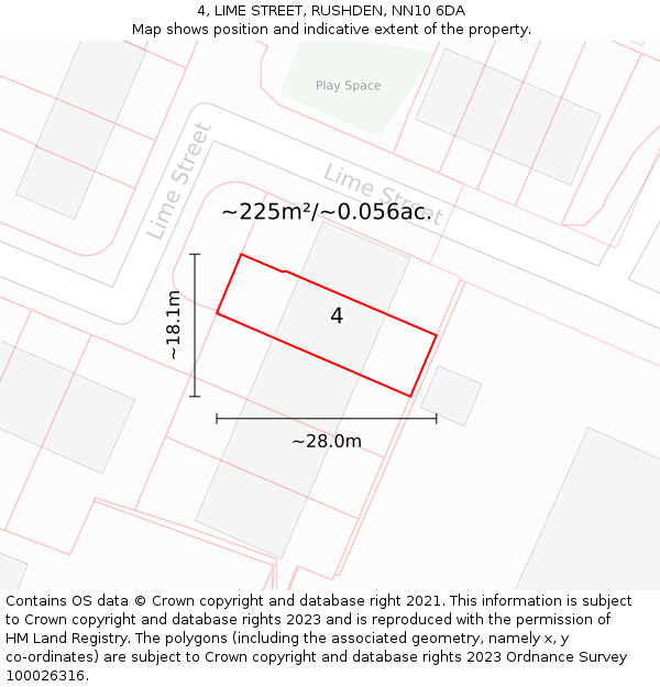 4, LIME STREET, RUSHDEN, NN10 6DA: Plot and title map