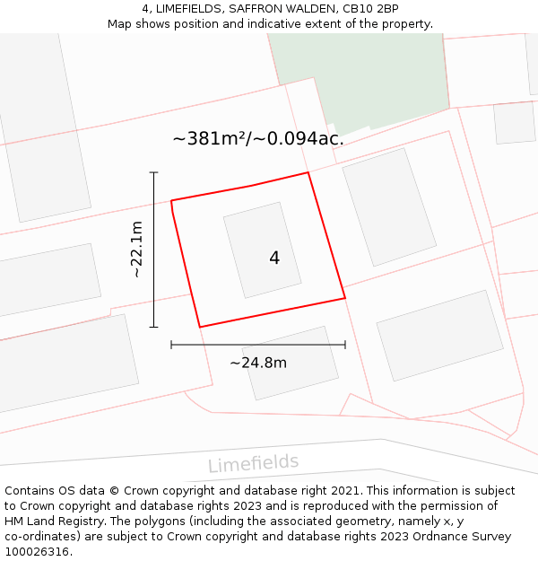 4, LIMEFIELDS, SAFFRON WALDEN, CB10 2BP: Plot and title map