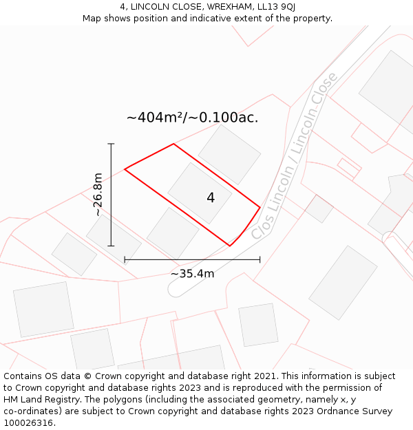 4, LINCOLN CLOSE, WREXHAM, LL13 9QJ: Plot and title map