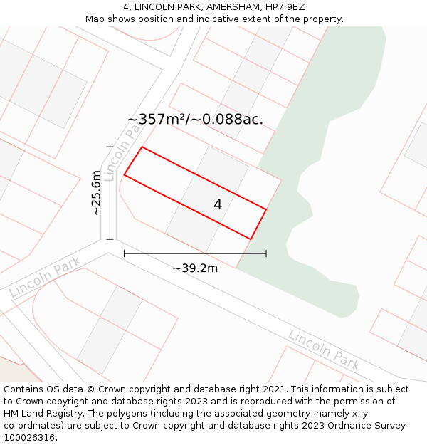 4, LINCOLN PARK, AMERSHAM, HP7 9EZ: Plot and title map