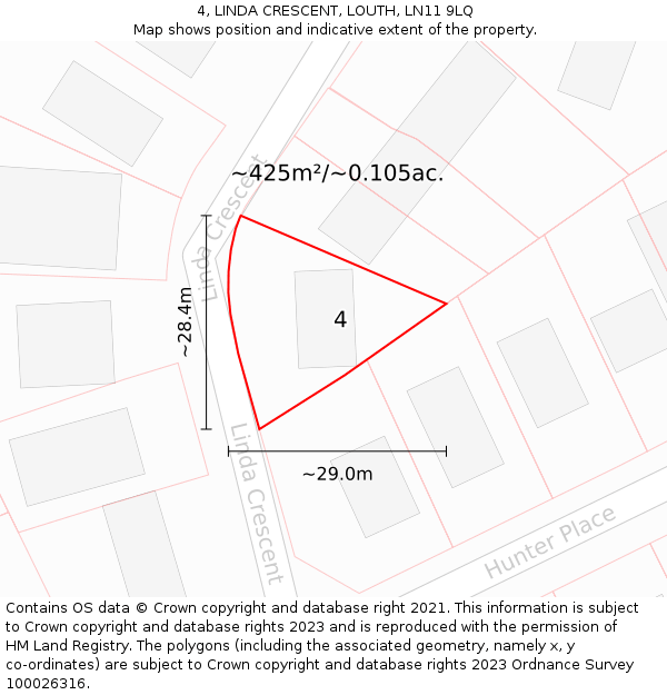 4, LINDA CRESCENT, LOUTH, LN11 9LQ: Plot and title map