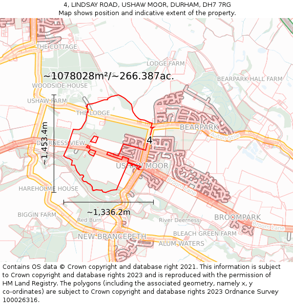 4, LINDSAY ROAD, USHAW MOOR, DURHAM, DH7 7RG: Plot and title map