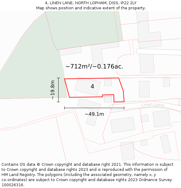 4, LINEN LANE, NORTH LOPHAM, DISS, IP22 2LY: Plot and title map