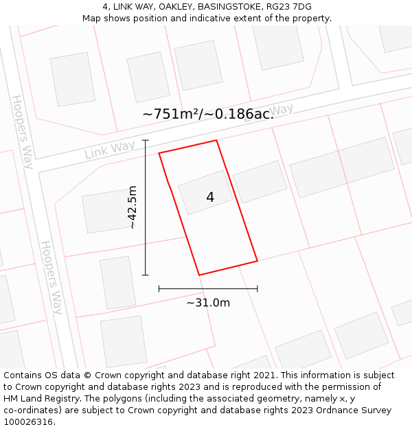 4, LINK WAY, OAKLEY, BASINGSTOKE, RG23 7DG: Plot and title map