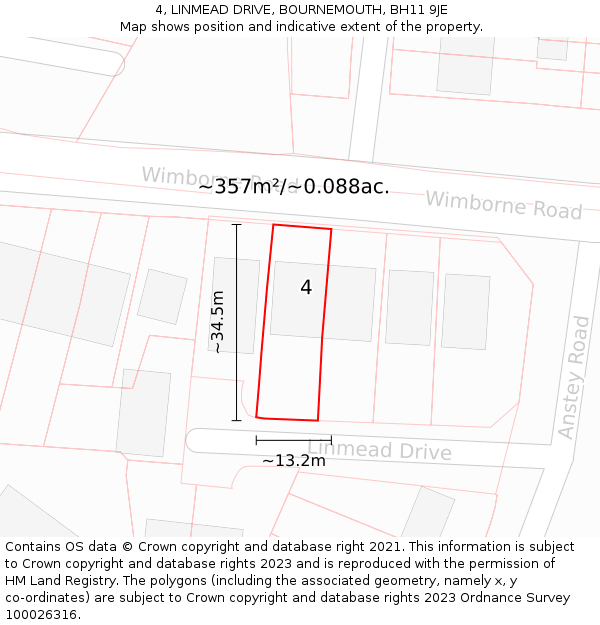 4, LINMEAD DRIVE, BOURNEMOUTH, BH11 9JE: Plot and title map