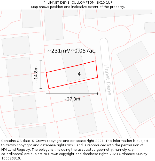 4, LINNET DENE, CULLOMPTON, EX15 1UF: Plot and title map