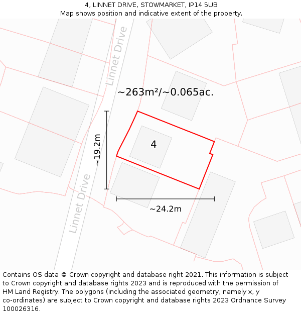 4, LINNET DRIVE, STOWMARKET, IP14 5UB: Plot and title map