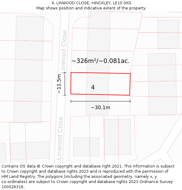 4, LINWOOD CLOSE, HINCKLEY, LE10 0XG: Plot and title map