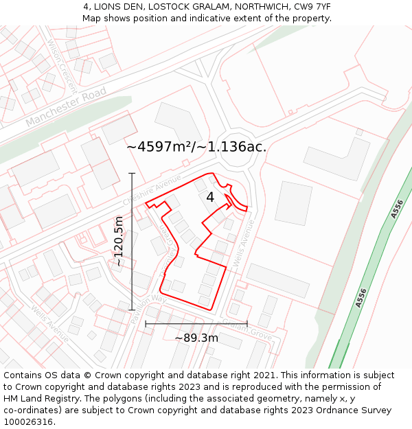 4, LIONS DEN, LOSTOCK GRALAM, NORTHWICH, CW9 7YF: Plot and title map