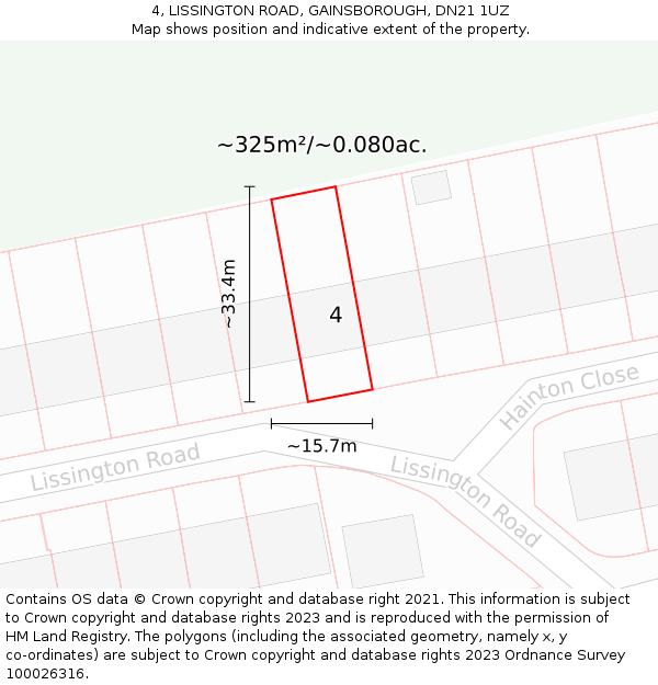 4, LISSINGTON ROAD, GAINSBOROUGH, DN21 1UZ: Plot and title map