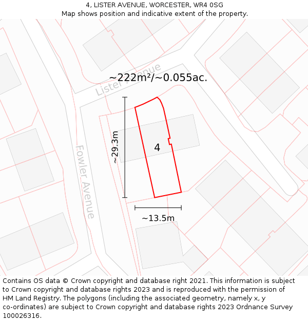 4, LISTER AVENUE, WORCESTER, WR4 0SG: Plot and title map