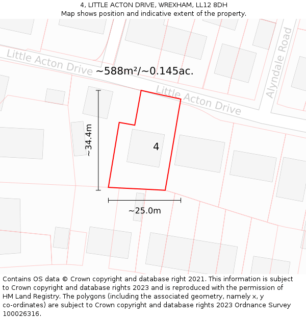 4, LITTLE ACTON DRIVE, WREXHAM, LL12 8DH: Plot and title map