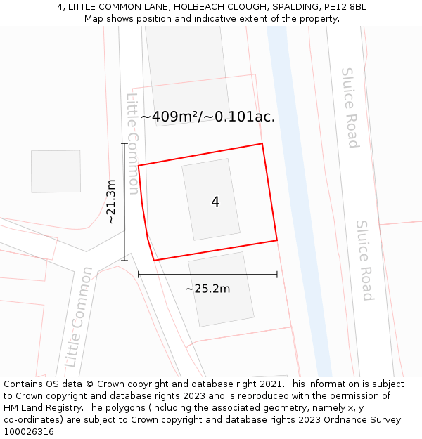 4, LITTLE COMMON LANE, HOLBEACH CLOUGH, SPALDING, PE12 8BL: Plot and title map