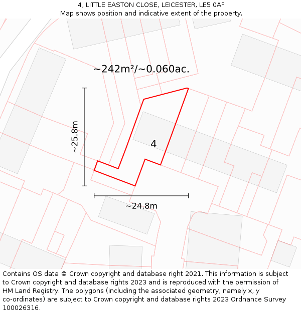 4, LITTLE EASTON CLOSE, LEICESTER, LE5 0AF: Plot and title map