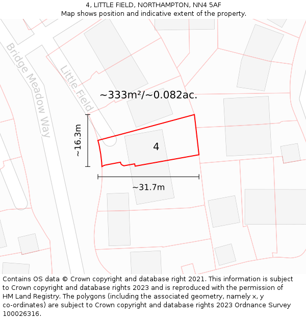 4, LITTLE FIELD, NORTHAMPTON, NN4 5AF: Plot and title map