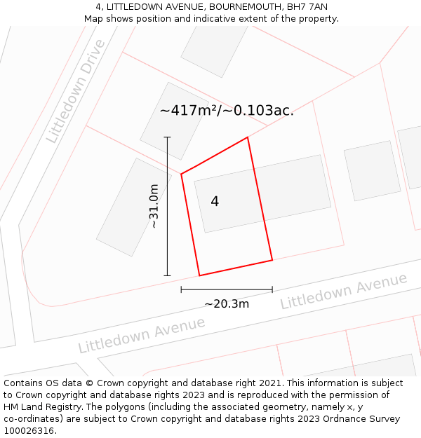 4, LITTLEDOWN AVENUE, BOURNEMOUTH, BH7 7AN: Plot and title map