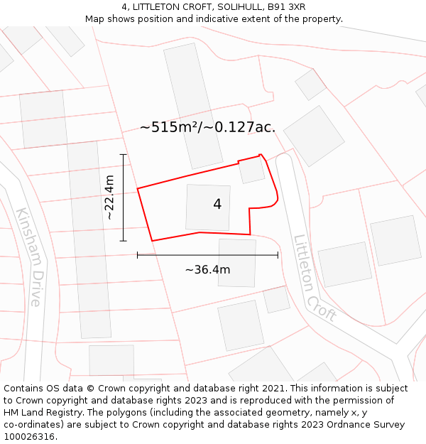 4, LITTLETON CROFT, SOLIHULL, B91 3XR: Plot and title map