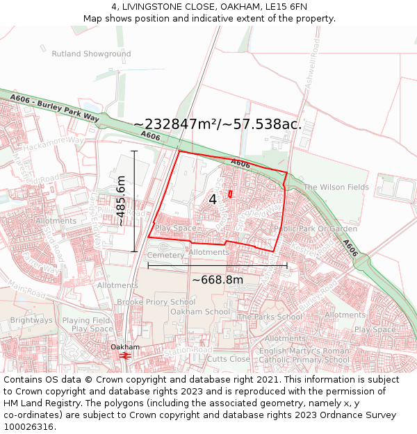 4, LIVINGSTONE CLOSE, OAKHAM, LE15 6FN: Plot and title map