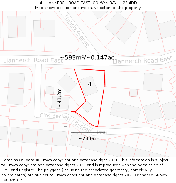 4, LLANNERCH ROAD EAST, COLWYN BAY, LL28 4DD: Plot and title map