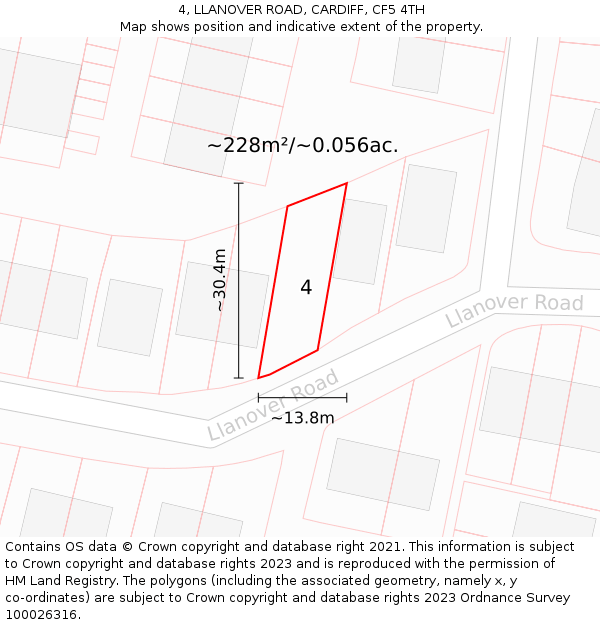 4, LLANOVER ROAD, CARDIFF, CF5 4TH: Plot and title map