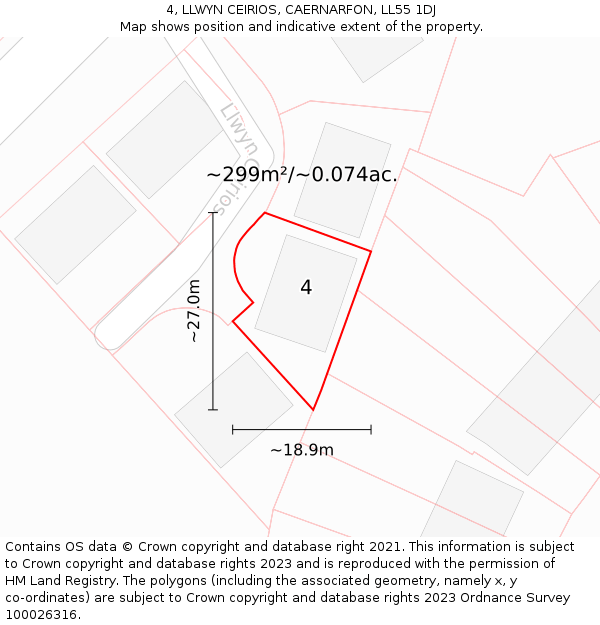 4, LLWYN CEIRIOS, CAERNARFON, LL55 1DJ: Plot and title map