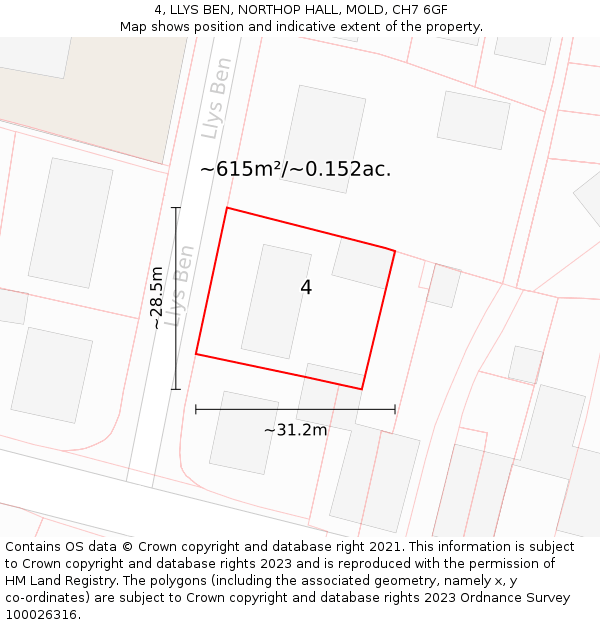 4, LLYS BEN, NORTHOP HALL, MOLD, CH7 6GF: Plot and title map