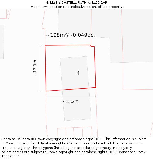 4, LLYS Y CASTELL, RUTHIN, LL15 1AR: Plot and title map