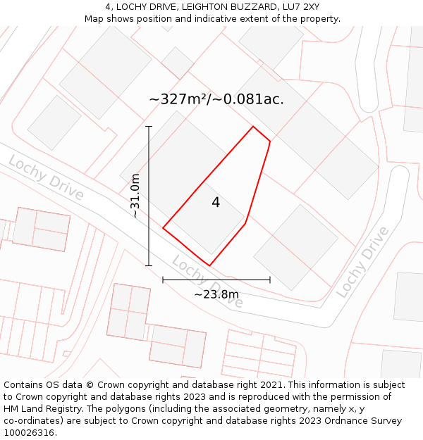 4, LOCHY DRIVE, LEIGHTON BUZZARD, LU7 2XY: Plot and title map